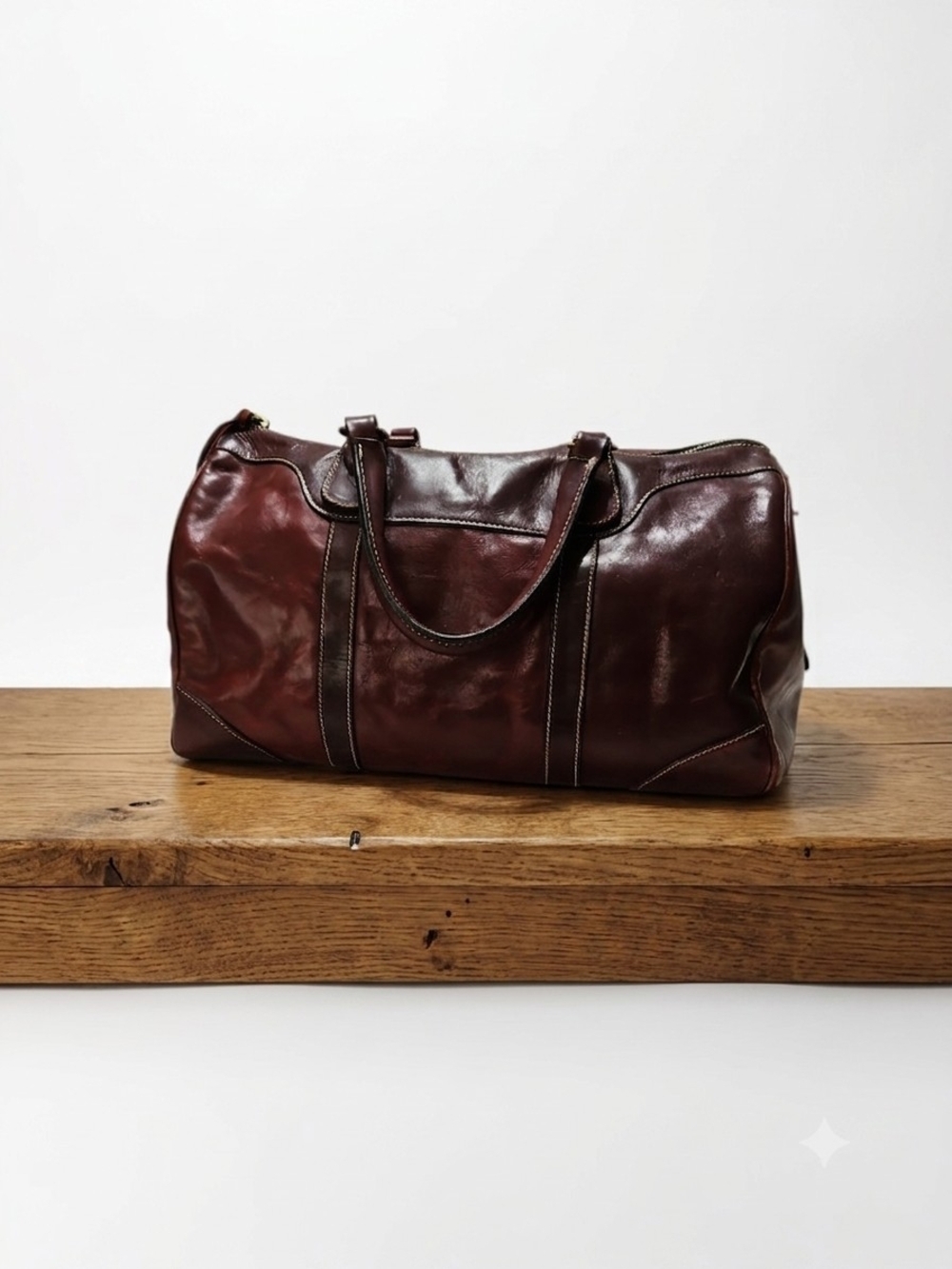 Holland Sport USA Burgundy Leather Travel Weekender Duffle Bag 17" x 11"